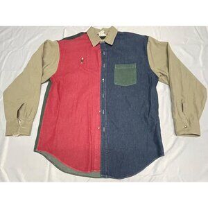 VINTAGE 90S COLOR BLOCK BUTTON UP SHIRT HOUSTON LIVESTOCK SHOW AND RODEO MENS L